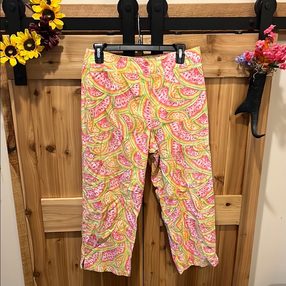 Talbots Pink, Green, and Yellow Fruit-Print Cropped Pants